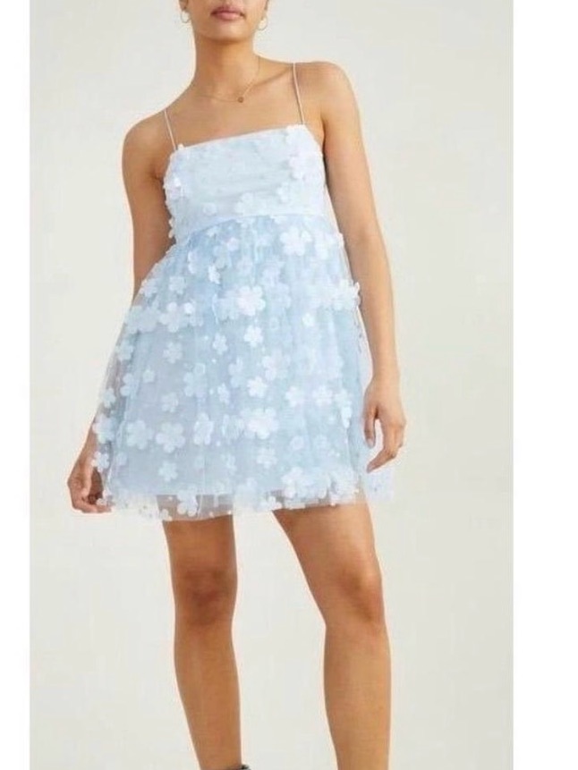 Altar'd State Light Blue Floral Appliqu Mini Dress